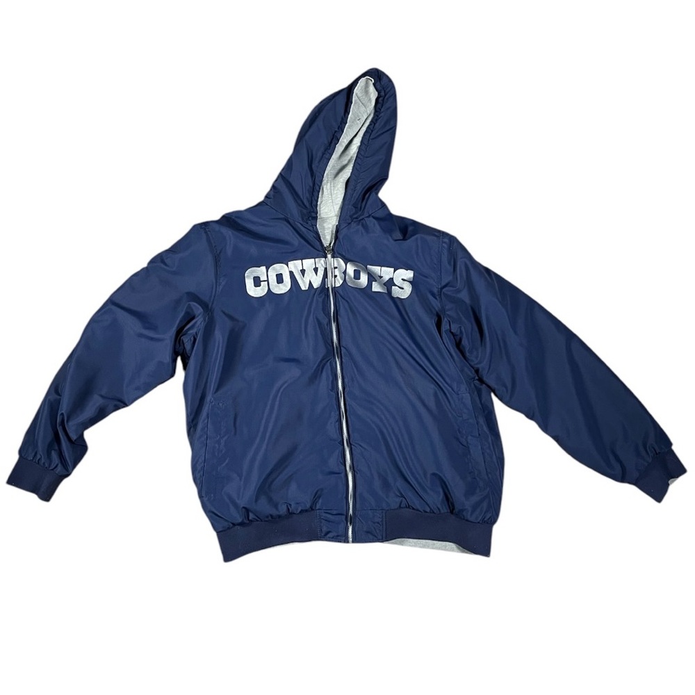 Dallas Cowboys 2 Tone Reversible Fleece Hooded Jacket Navy Gray XL